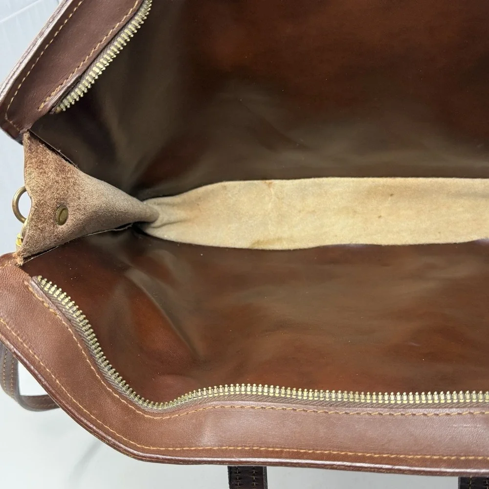 Vintage Leather Briefcase Brown Attache Portfolio Bag Shoulder Strap 60s 70s
